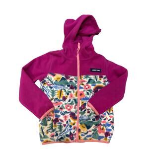 Lands’ End Girls 3T Hooded Fleece Jacket Pink Floral Full Zip Coat